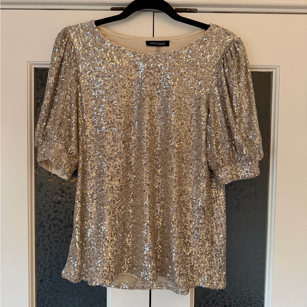 NWT Gold Sequin Short Sleeve Top